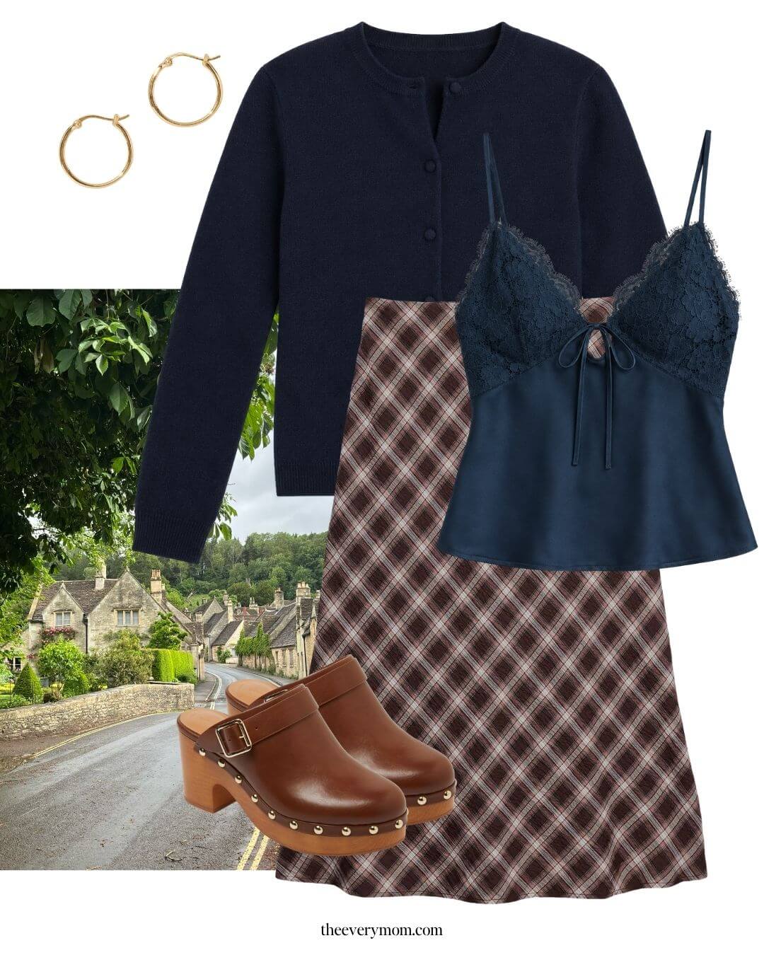 Practical magic inspired outfit with camisole and print maxi skirt and clogs